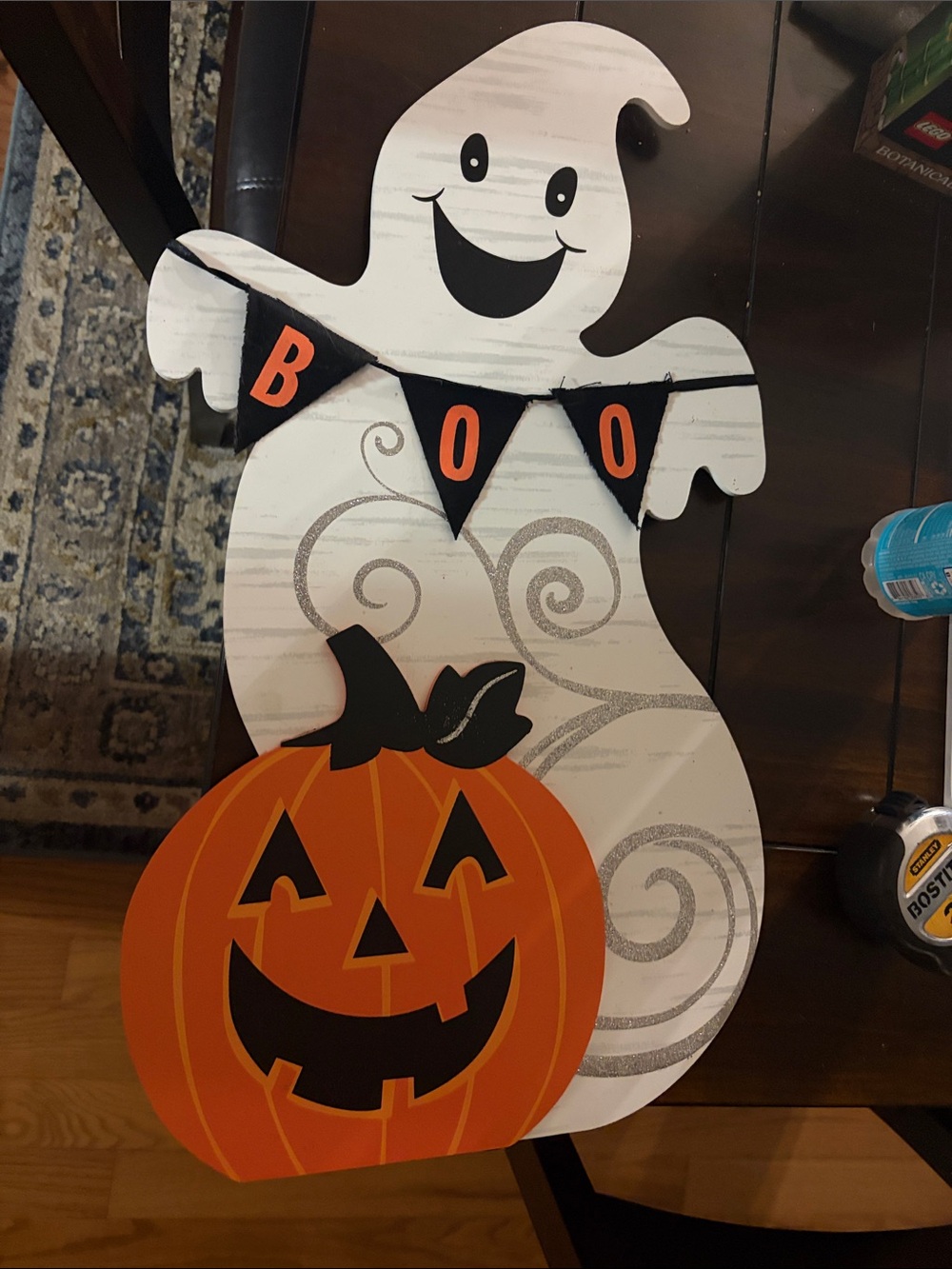 Halloween Ghost and Pumpkin decor - White Ghost with Orange Pumpkin